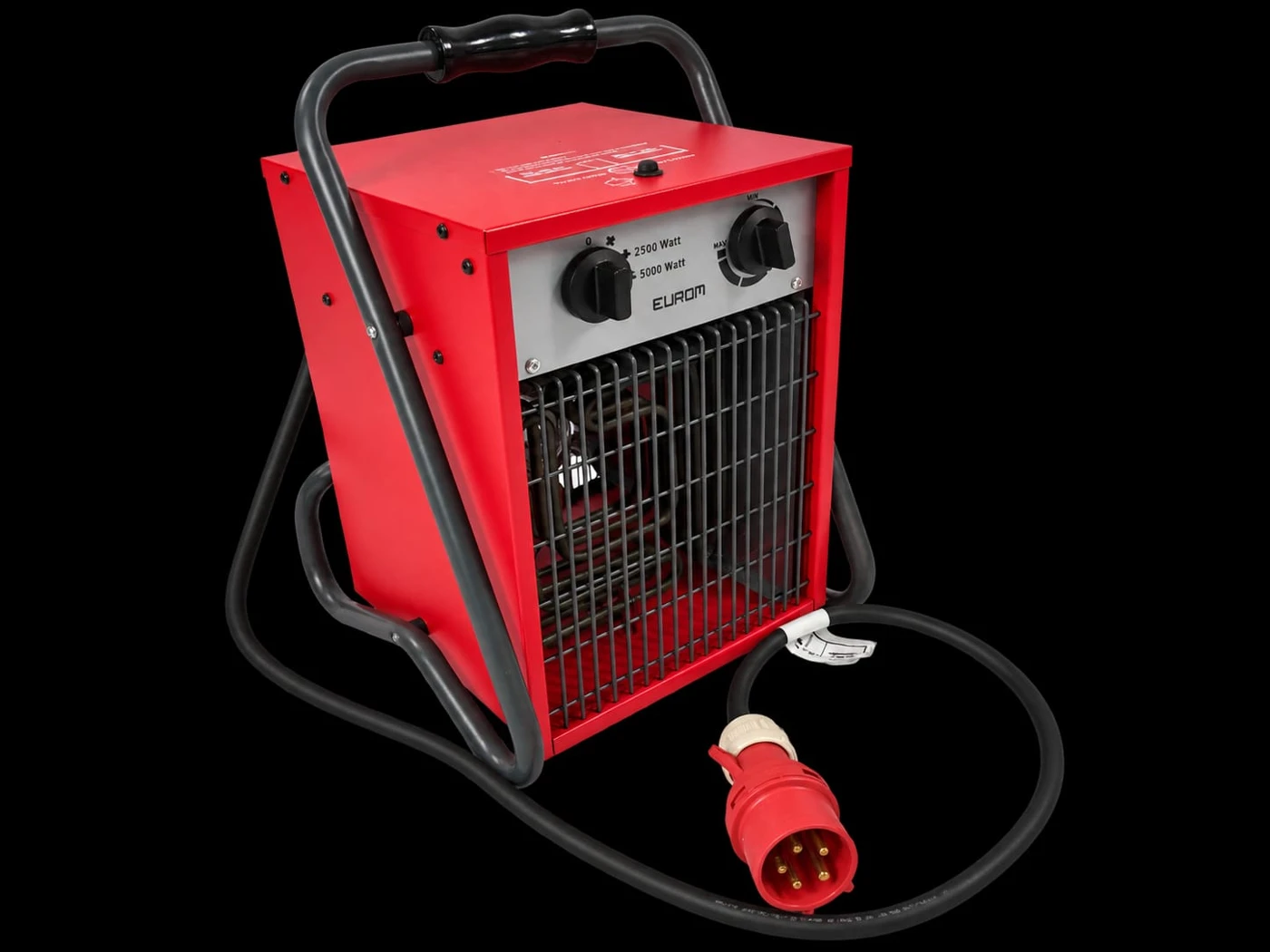 Rotes Eurom Elektroheizgerät mit CEE-Anschluss